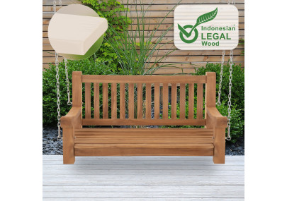 Banc à bascule Joyce avec coussin d'assise 120 cm + teck crème