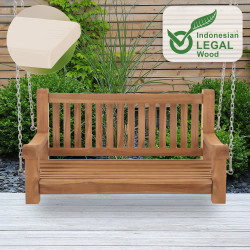 Banc à bascule Joyce avec coussin d'assise 120 cm + teck crème