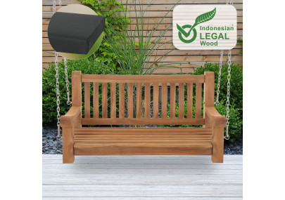 Banc à bascule Joyce avec coussin d'assise 120 cm + teck gris foncé