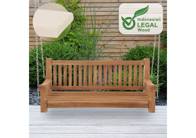 Banc à bascule Joyce avec coussin d'assise 150 cm + teck crème