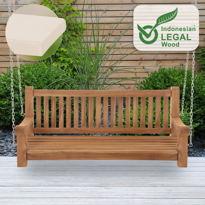 Banc à bascule Joyce avec coussin d'assise 150 cm + teck crème