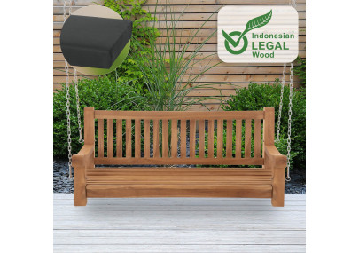 Banc suspendu Joyce avec coussin d'assise 150 cm + teck gris foncé