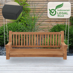 Banc suspendu Joyce avec coussin d'assise 150 cm + teck gris foncé