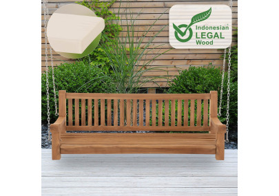 Banc à bascule Joyce avec coussin d'assise 180 cm + teck crème