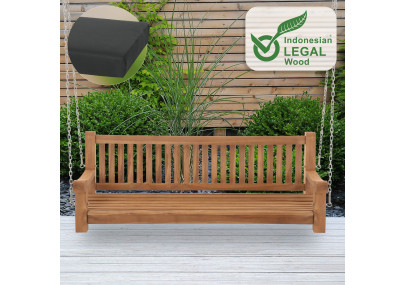 Banc suspendu Joyce avec coussin d'assise 180 cm + teck gris foncé