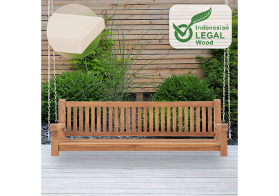 Banc à bascule Joyce avec coussin d'assise 200 cm + teck crème