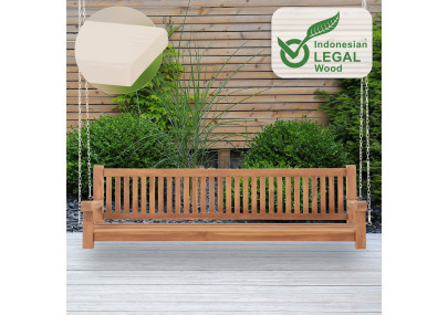 Banc à bascule Joyce avec coussin d'assise 220 cm + teck crème