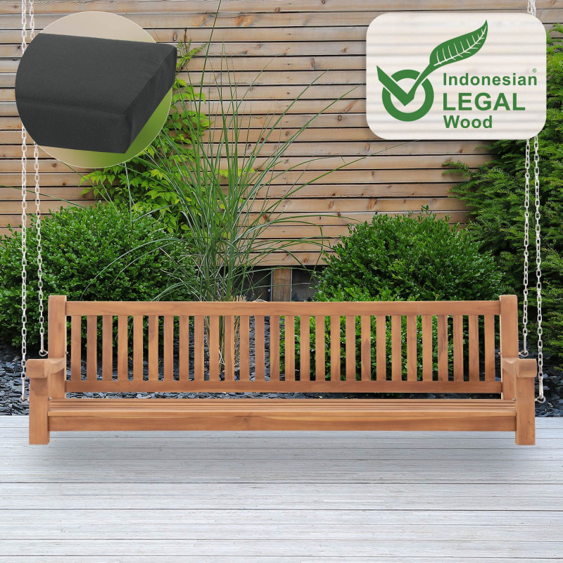 Balancelle Joyce avec coussin d'assise 220 cm + teck gris foncé