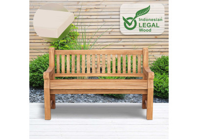 Panchina da Giardino in Teak Jackson con Cuscino crema,136x48x8 cm