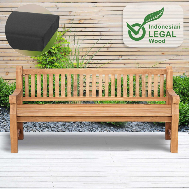 Banc Jackson en teck avec coussin d'assise 200 cm + teck gris fonc?