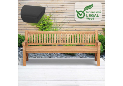 Panchina da Giardino in Teak Jackson con Cuscino grigio scuro,206x48x8 cm