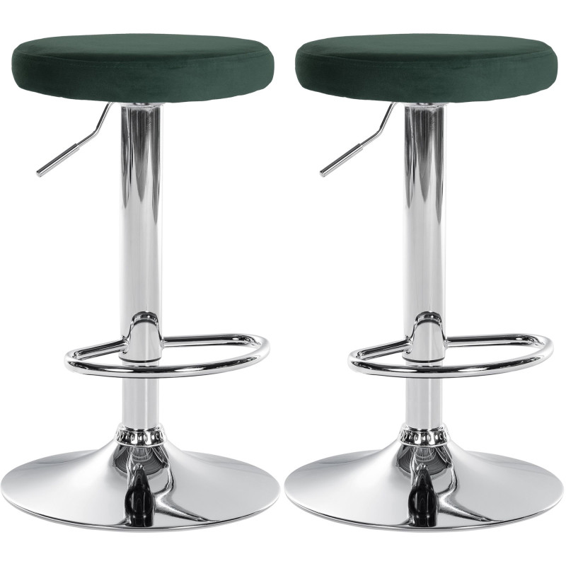Ensemble de 2 tabourets de bar Ponte, velours, vert chromé