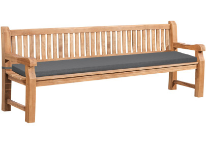 Banc Jackson en teck avec coussin d'assise 240 cm + teck gris foncé