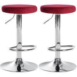 Ensemble de 2 tabourets de bar en velours Ponte, rouge chromé
