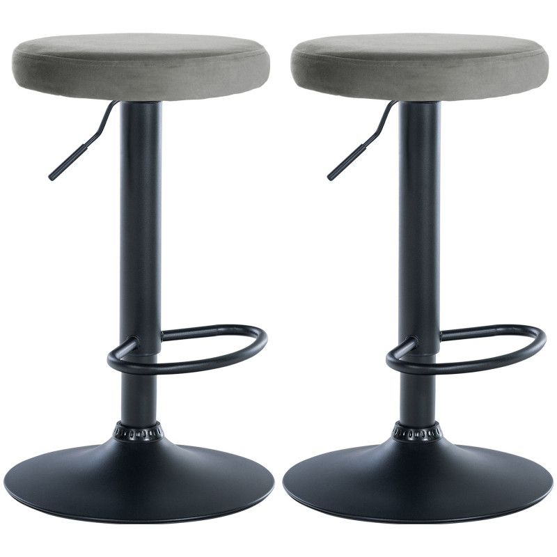 Set de 2 Taburetes de bar Ponte en terciopelo Gris,Metal negro mate