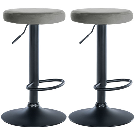 Ensemble de 2 tabourets de bar en velours Ponte, noir et gris