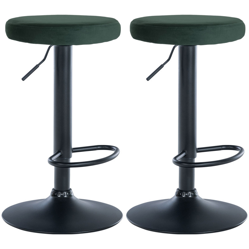 Ensemble de 2 tabourets de bar Ponte, velours, noir/vert