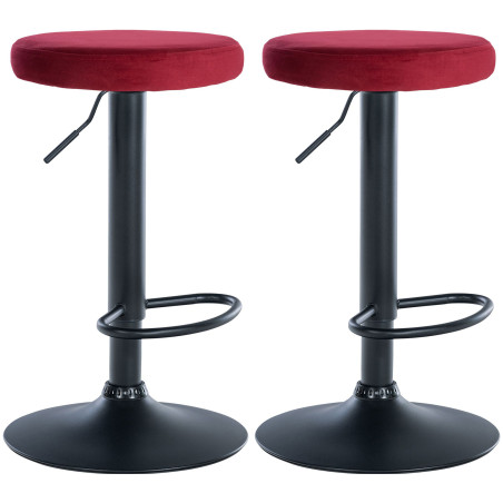 Ensemble de 2 tabourets de bar en velours Ponte, noir et rouge