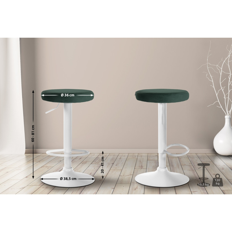 Set de 2 Taburetes de bar Ponte en terciopelo Verde,Metal blanco mate