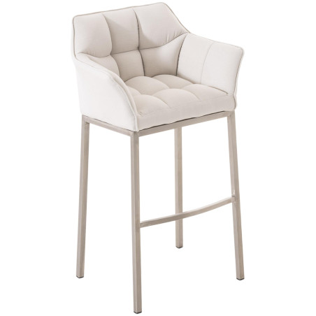 Tabouret de bar Damaso E en tissu avec piètement à 4 pieds blanc