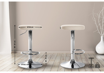 Ensemble de 2 tabourets de bar Ponte, similicuir, chrome, crème