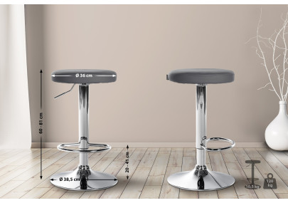 Lot de 2 tabourets de bar Ponte simili cuir gris chrome