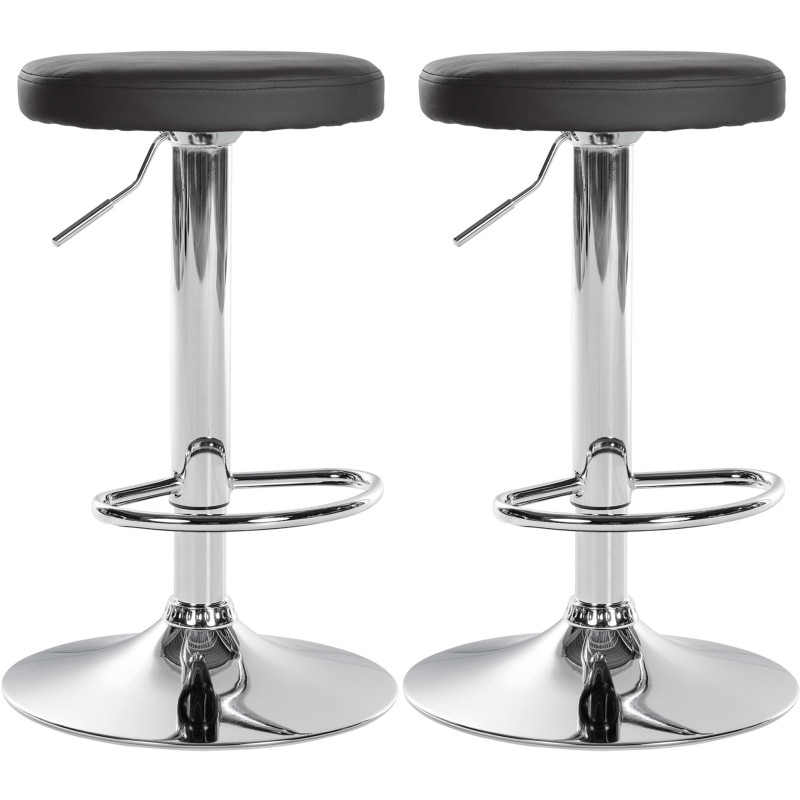 Ensemble de 2 tabourets de bar Ponte, similicuir, chrome, noir