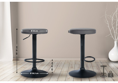 Ensemble de 2 tabourets de bar Ponte, similicuir, noir/gris