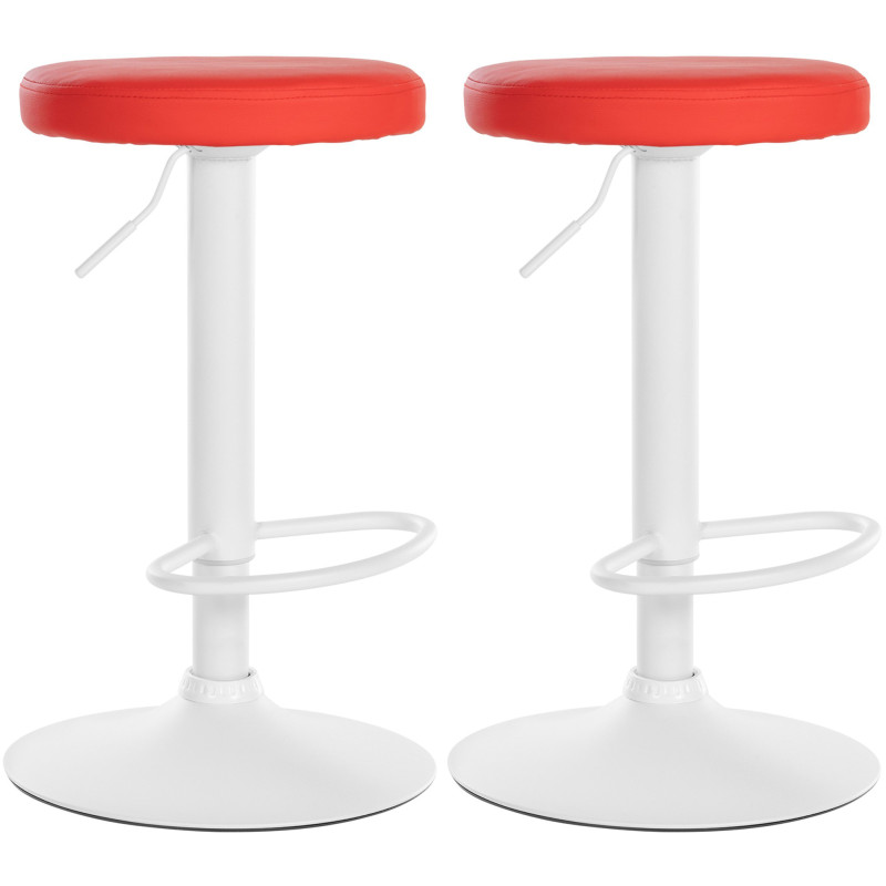 Ensemble de 2 tabourets de bar Ponte, similicuir, blancs rouge