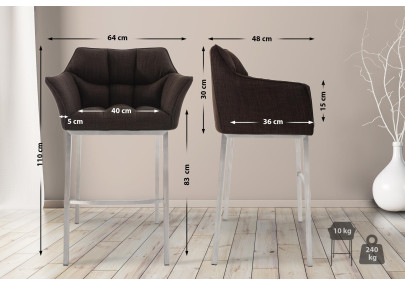 Tabouret de bar Damaso E en tissu avec structure à 4 pieds marron