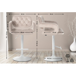 Taburete de bar Dublin en terciopelo Crema,Metal blanco mate