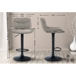 Tabouret de bar Vonore, tissu, taupe noir