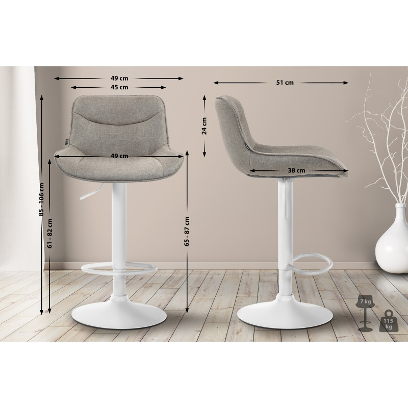 Tabouret de bar Vonore, tissu, blanc/taupe