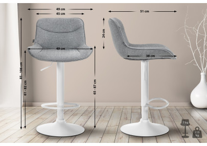 Taburete de bar Vonore en tela Gris,Blanco