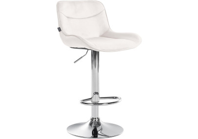 Tabouret de bar Vonore, velours, chrome, crème