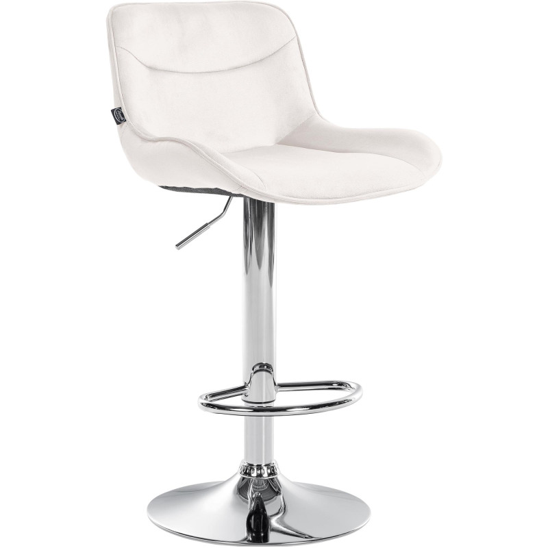 Tabouret de bar Vonore, velours, chrome crème