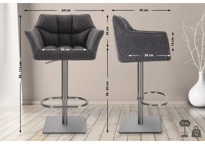 Tabouret de bar Damaso E, tissu gris titane