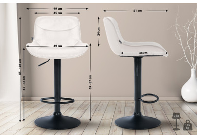 Tabouret de bar Vonore velours noir crème