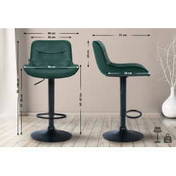 Tabouret de bar Vonore en velours noir vert