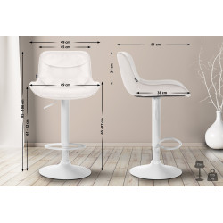 Tabouret de bar Vonore en velours blanc crème