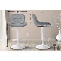 Tabouret de bar Vonore en velours blanc gris