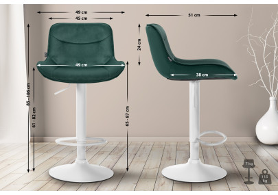 Tabouret de bar Vonore en velours, blanc/vert