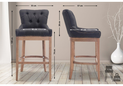 Tabouret de bar en tissu Lakewood, gris clair antique