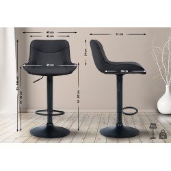 Tabouret de bar Vonore, similicuir, noir noir