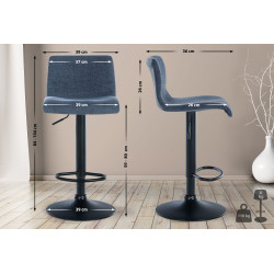 Ensemble de 2 tabourets de bar en tissu Branford bleu