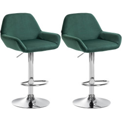 Ensemble de 2 tabourets de bar Braga, velours, chrome, vert foncé