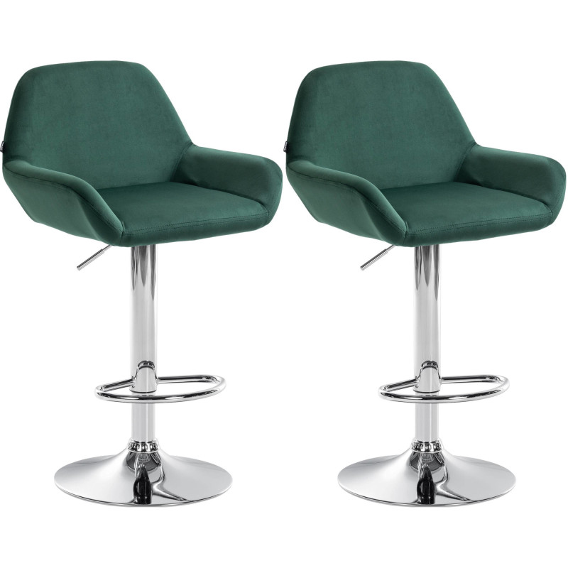 Ensemble de 2 tabourets de bar Braga en velours chromé vert foncé