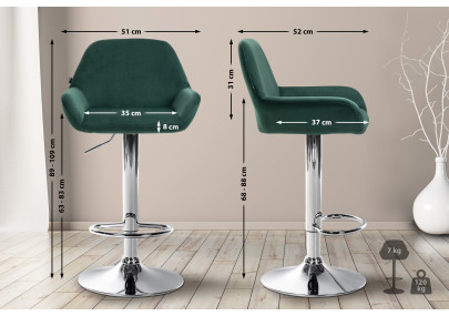 Ensemble de 2 tabourets de bar Braga, velours, chrome, vert foncé