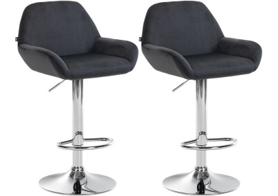 Ensemble de 2 tabourets de bar Braga, velours, chrome, noir