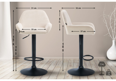 Ensemble de 2 tabourets de bar Braga en velours, noir et crème